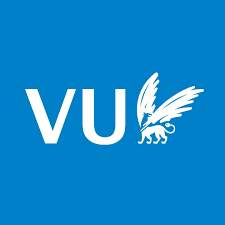 Logo van Vrije Universiteit Amsterdam in wit blauw