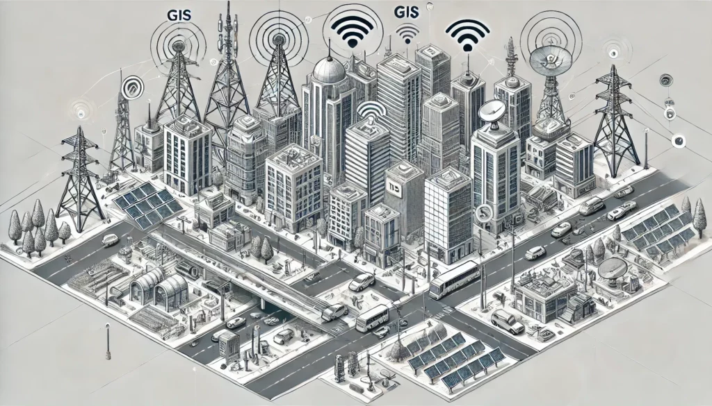 Een Smart City en GIS afgebeeld als lijntekening